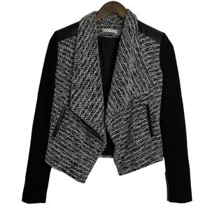 Alice + Olivia Burma Leather Tweed Collar Black White Jacket Size 0/XS